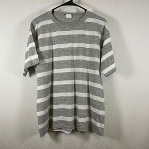 Favorites Striped T-Shirt Womens L Grey‎ White Vintage Crewneck Made in USA